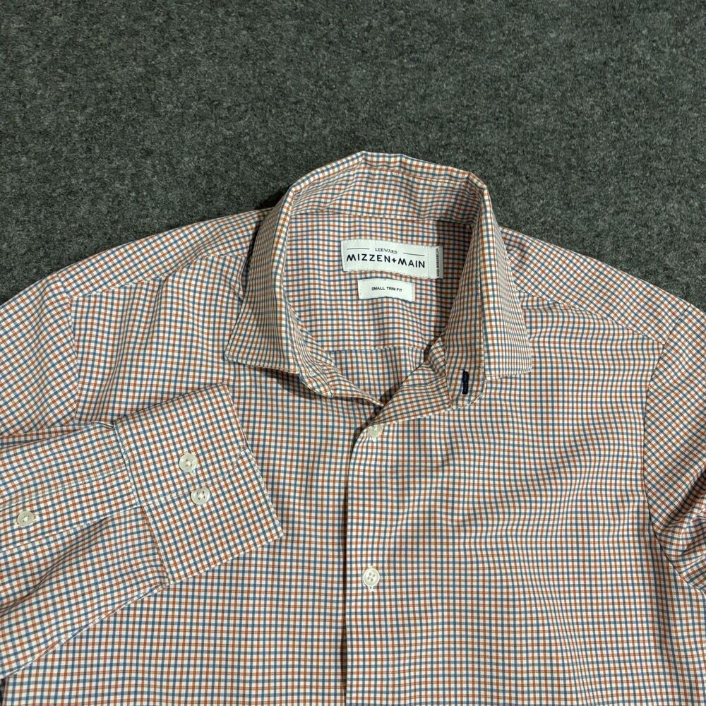 Mizzen Main Button Shirt Size Small Trim Fit Plaid Performance Stretch